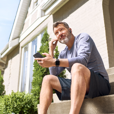 stoop steps outside reach out tele call