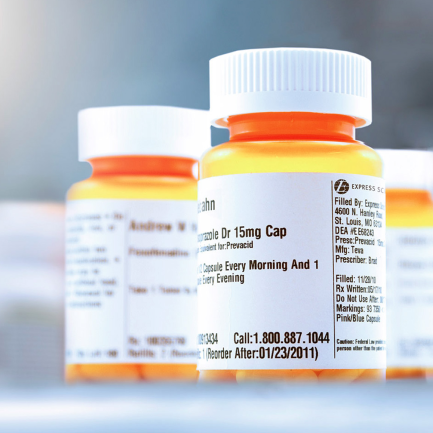 Close up of Express Scripts, Inc. prescription bottles