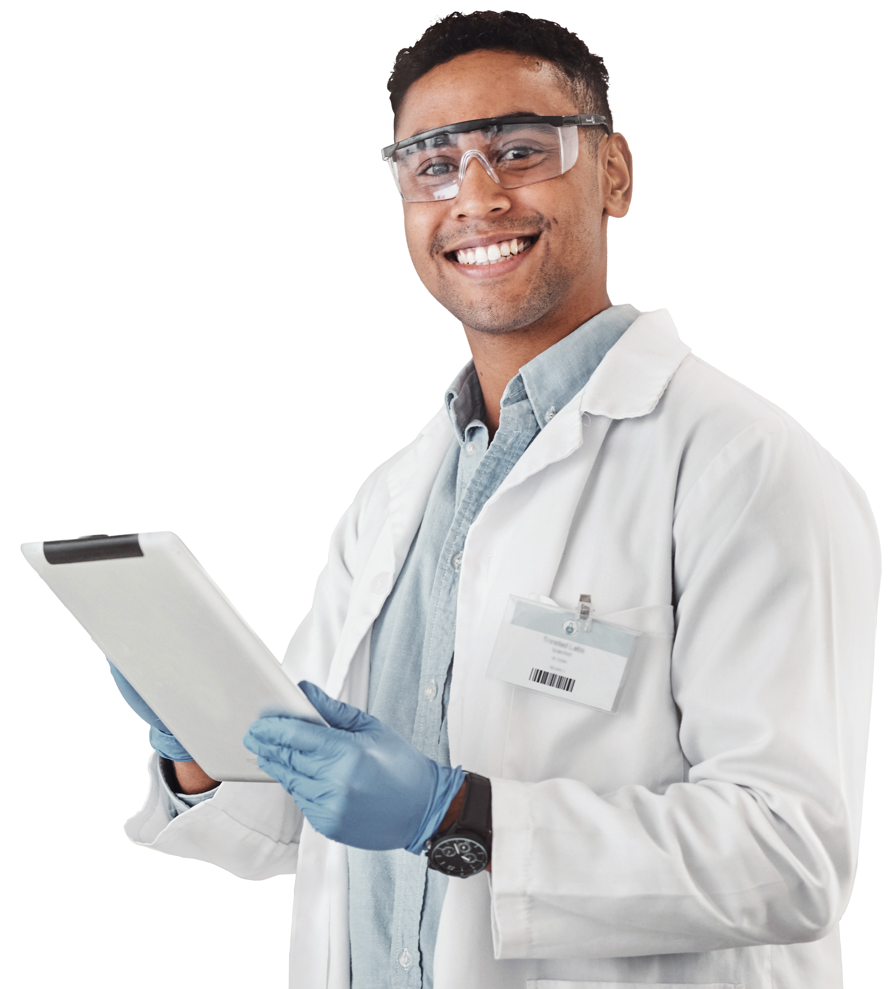 Doctor with goggles and tablet