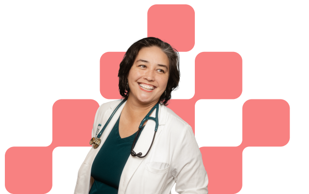 Female doctor with plus grid background