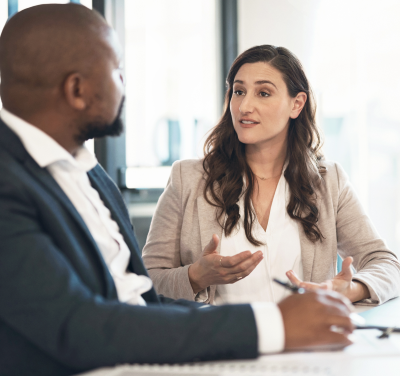 two people meeting in a business setting