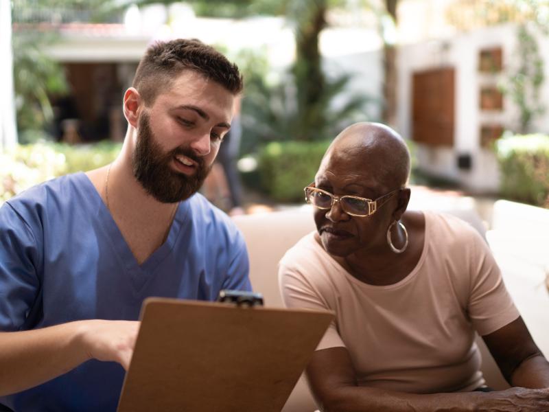 Medical professional and patient discuss options