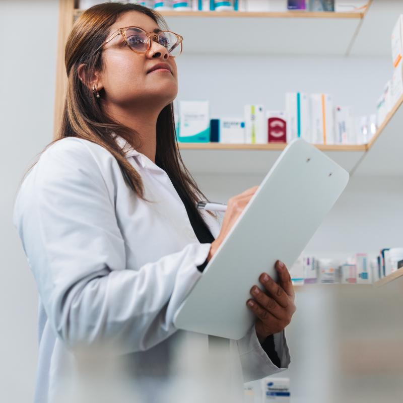 Woman medical professional with clipboard